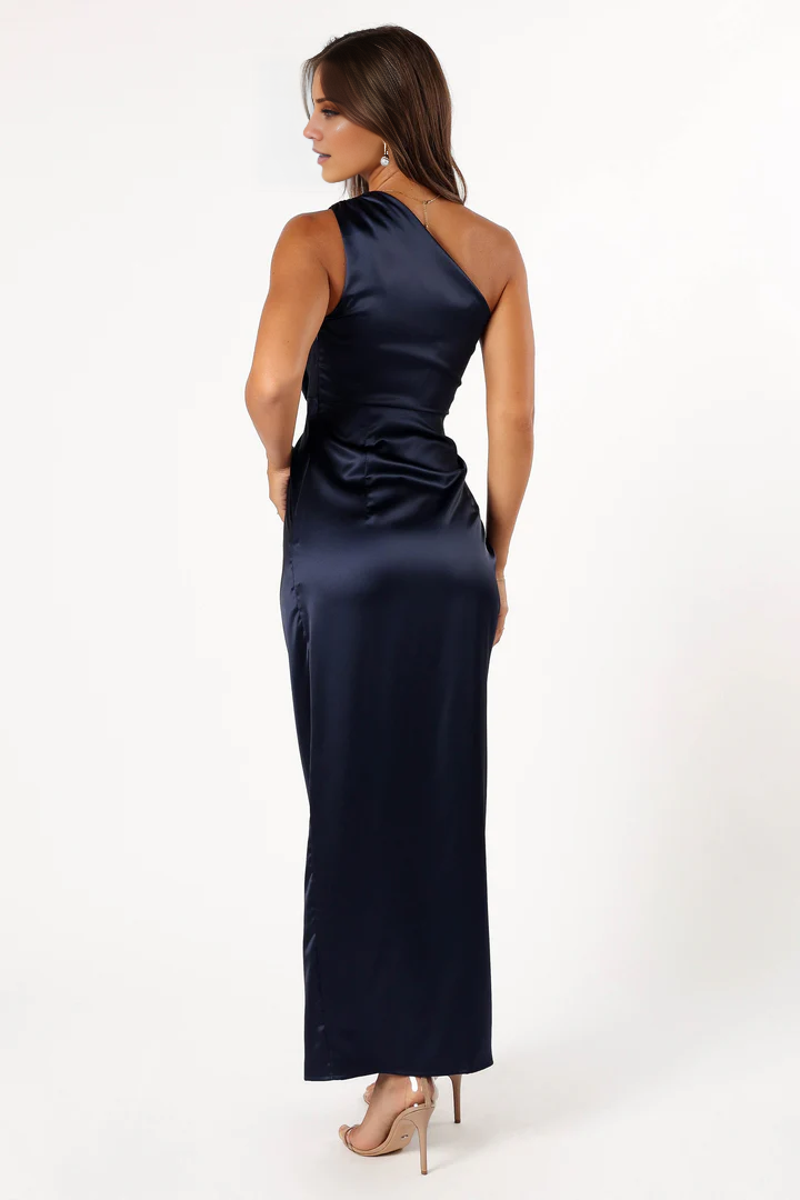 asymmetrical neckline sleeveless side slit long Prom dress