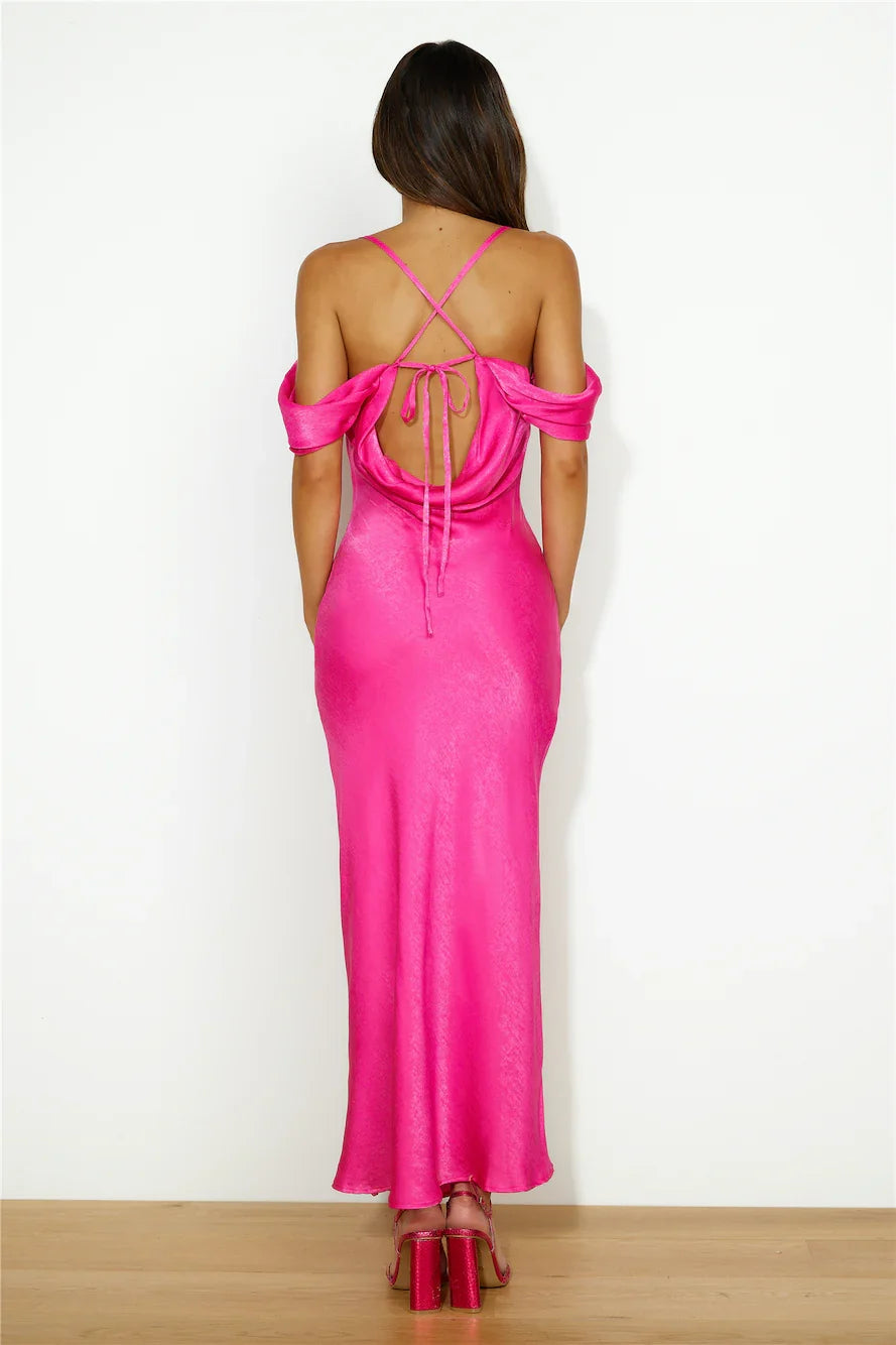 off shoulder collar thin shoulder strap backless long style Prom dress
