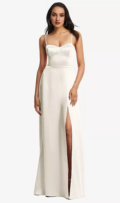 Adjustable thin shoulder strap tight corset A word length Prom dress