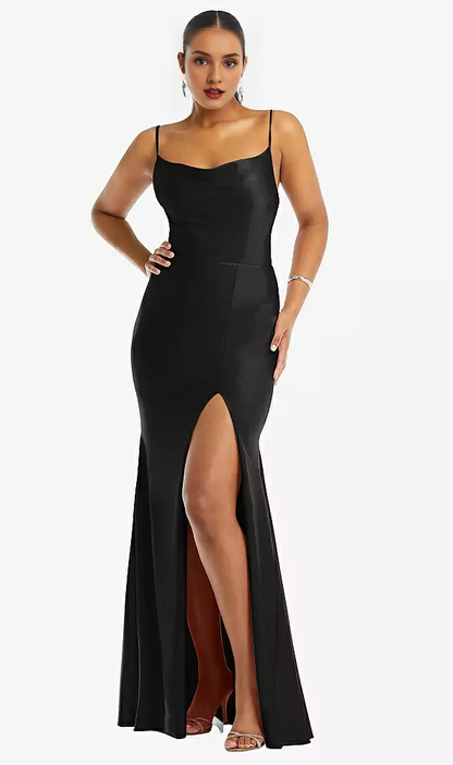 Small skirt with open collar and satin strap mermaid Prom dress