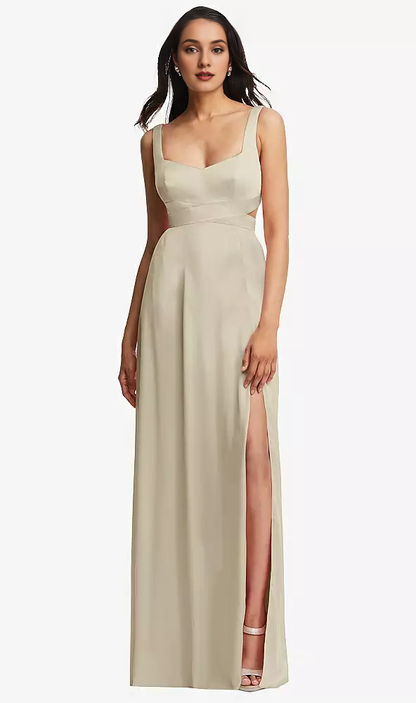 Front slit open collar cross cut hollowed out body extra long Prom dress