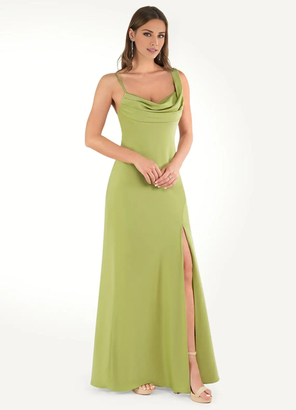 asymmetrical neckline backless side slit and floor length Prom dress