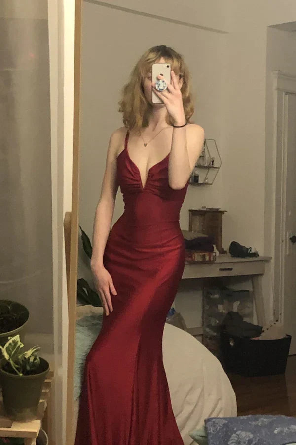 Mermaid V-neck Back Strap Long Prom Dress