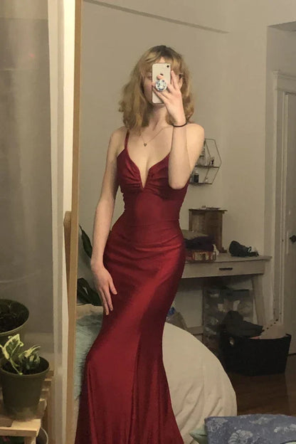 Mermaid V-neck Back Strap Long Prom Dress
