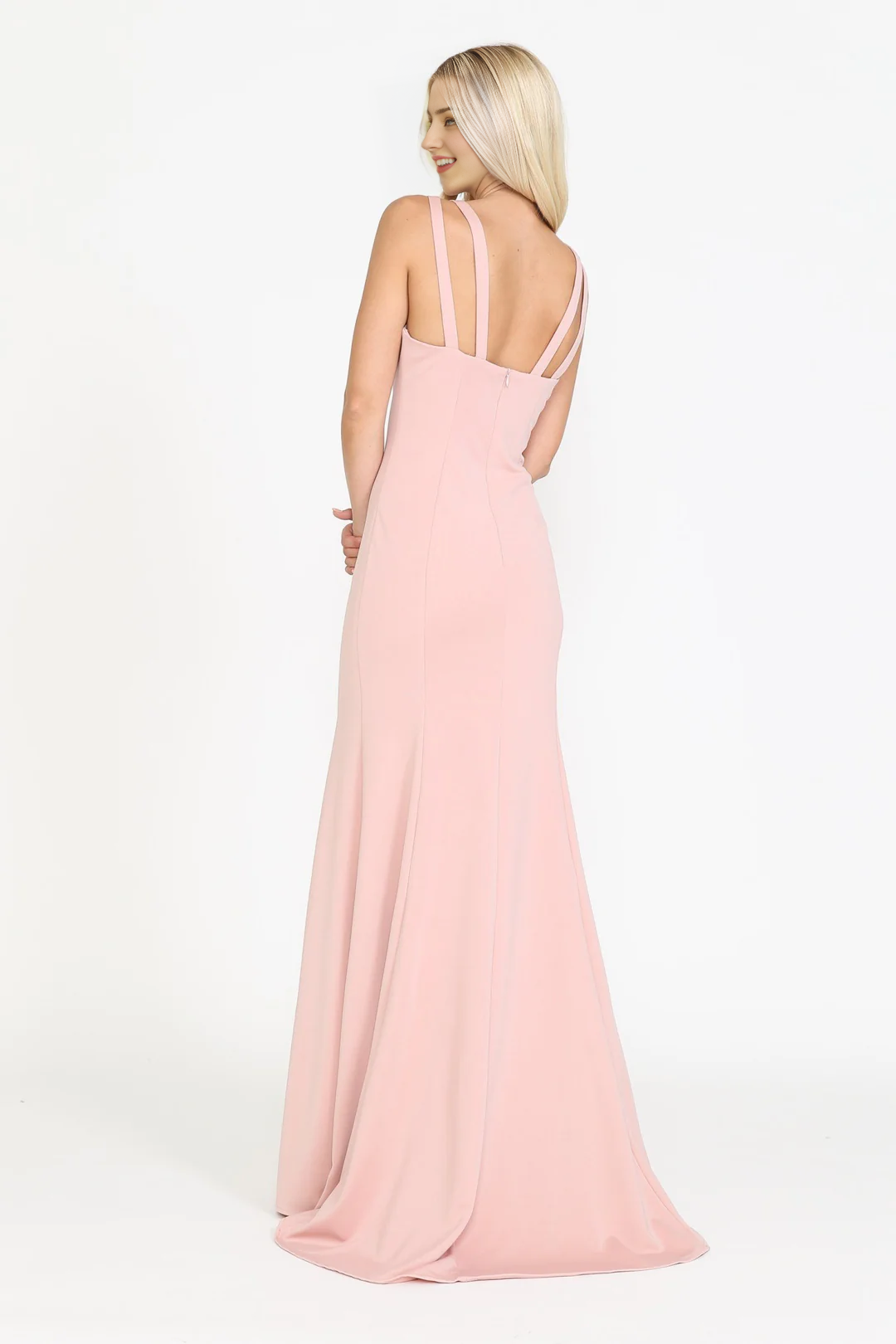Fitted skirt V-neck plain knit long dress