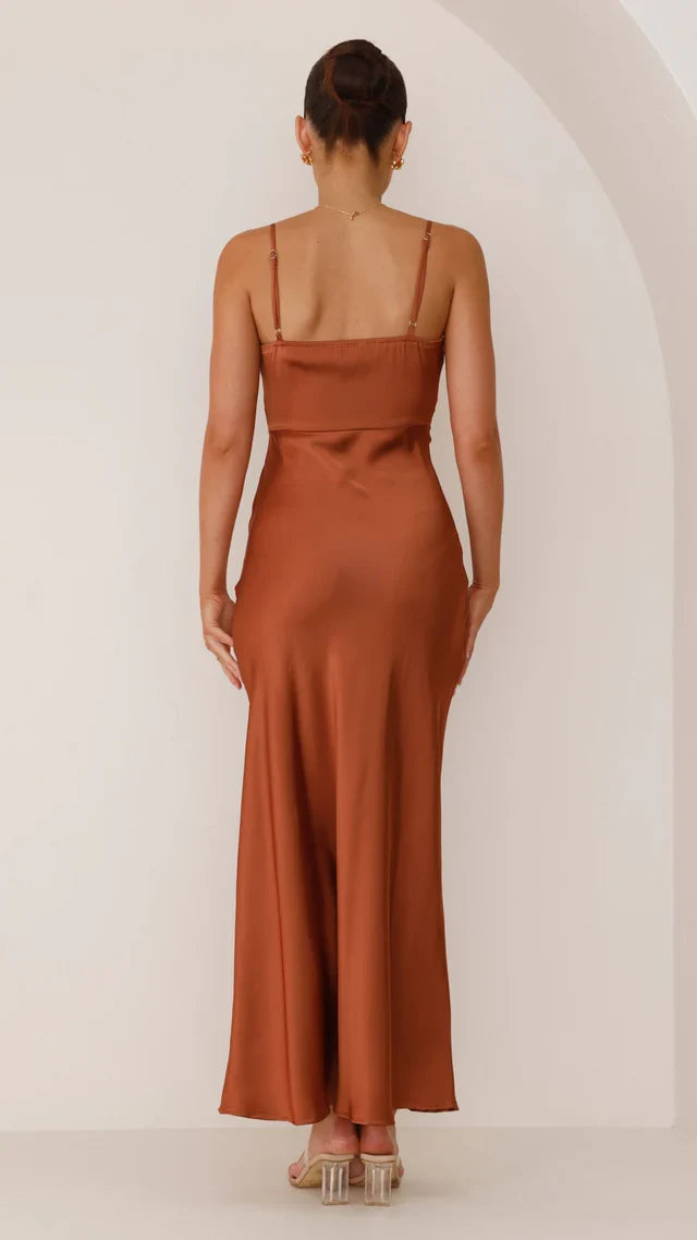 square neckline thin shoulder strap sleeveless side slit long Prom dress