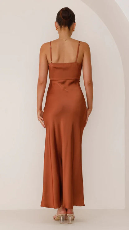 square neckline thin shoulder strap sleeveless side slit long Prom dress