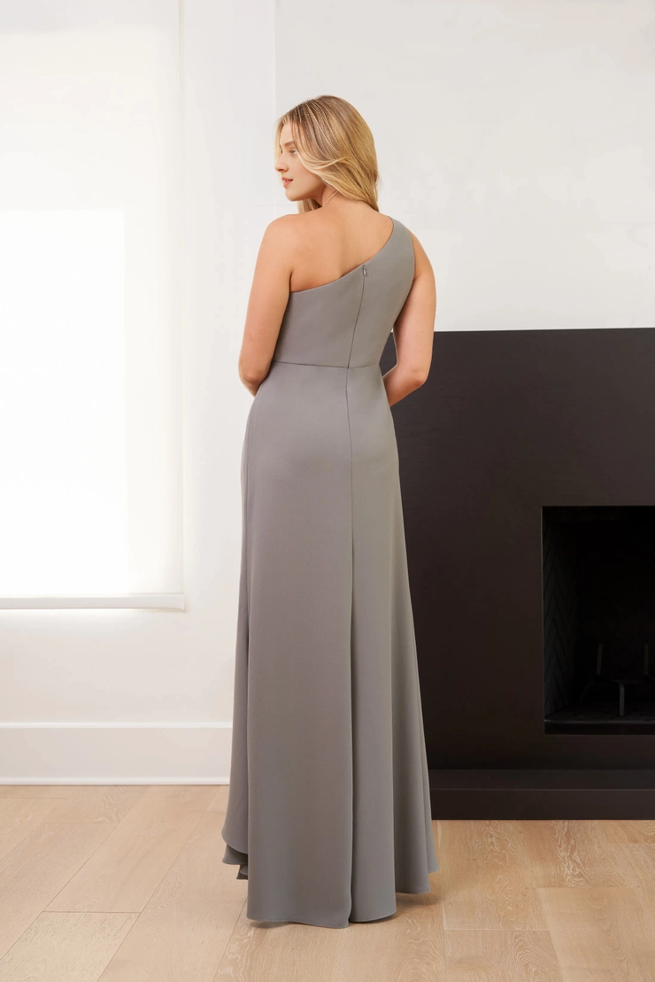 Soft crepe beaded single shoulder front layered skirt for evening dress