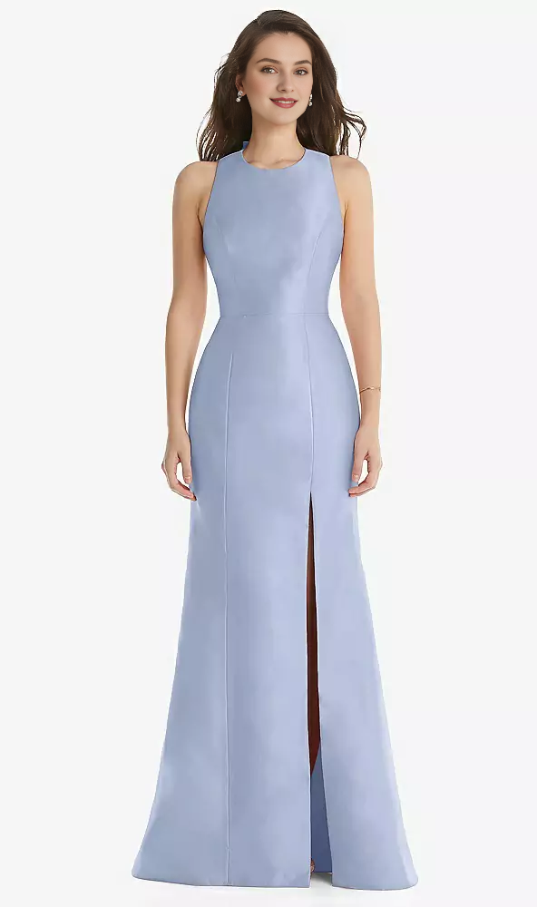Jewel collar butterfly condensation back horn front slit Prom dress