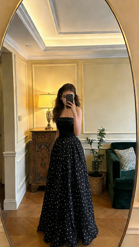 Black strapless polka dot fitted long ball gown/bridal dress R8581