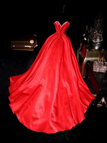 Red halter-neck, fitted waist, elegant long ball gown R7008