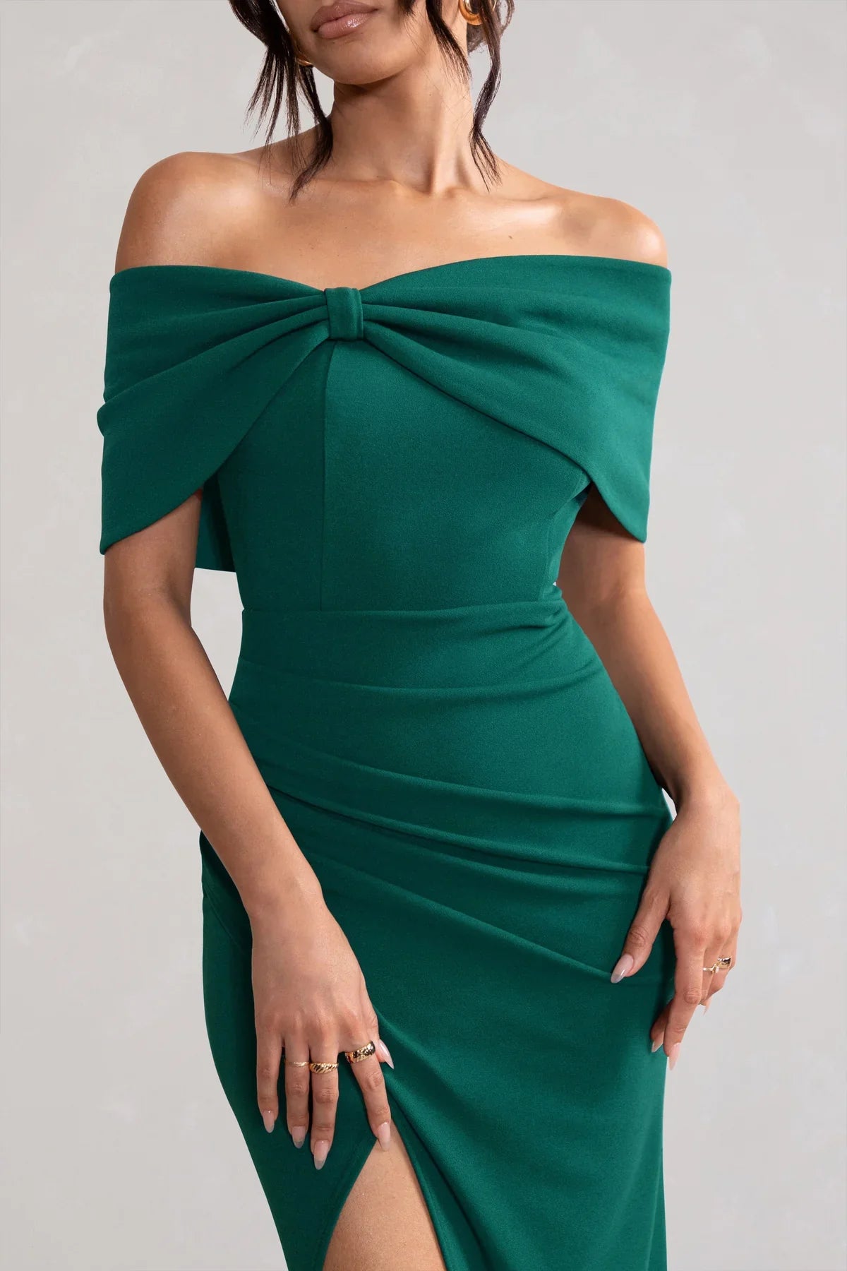 Bow detail thigh slit and floor length evening dress - Dress