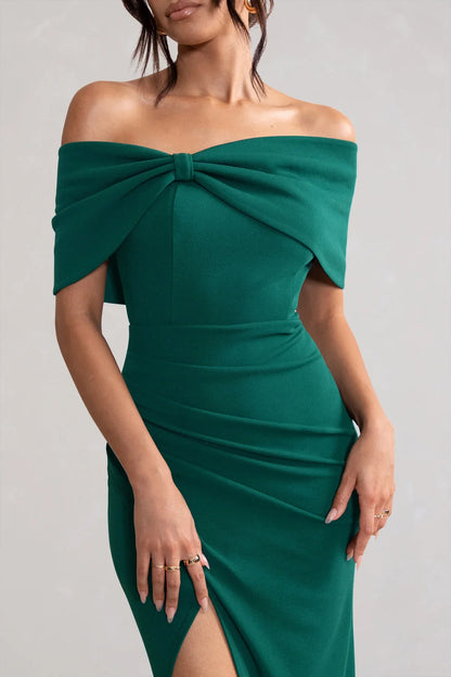 Bow detail thigh slit and floor length evening dress - Dress