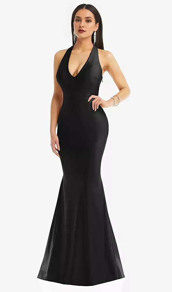 Deep V-neck hollowed out low back satin mermaid prom dress
