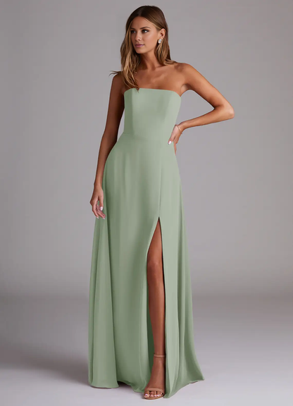 A-line side seam chiffon side slit and floor length bridesmaid dress - Dress