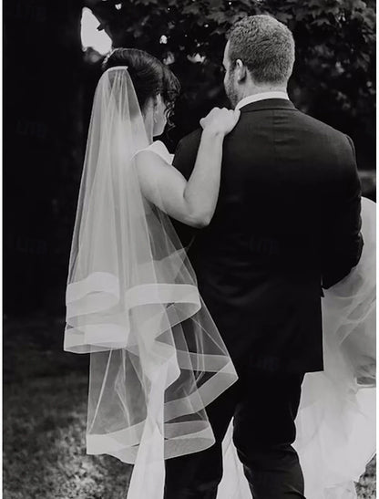- Single layer contemporary/fashionable wedding dress cathedral veil with tassel chiffon