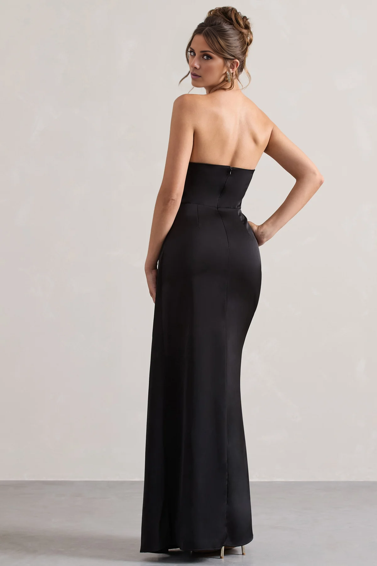 Satin strapless backless slit and floor length evening dress - Dress