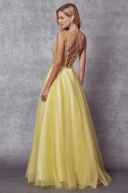 Long sleeveless A-line skirt lace up dress