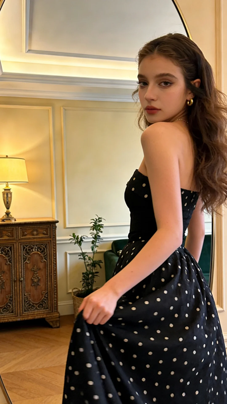 Black strapless polka dot fitted long ball gown/bridal dress R8581