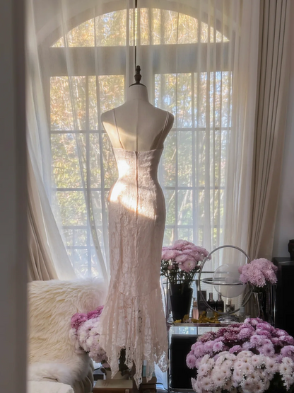 Light pink floral print halter-neck fitted bodycon long ball gown R7724