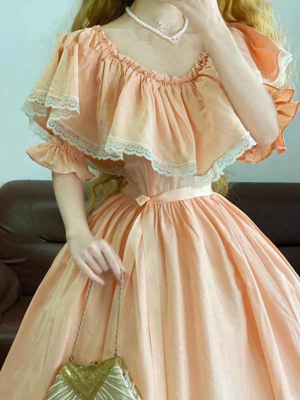 Light Orange Waist-Cinched Puffball Skirt Ball Gown, Bridal Gown R7340