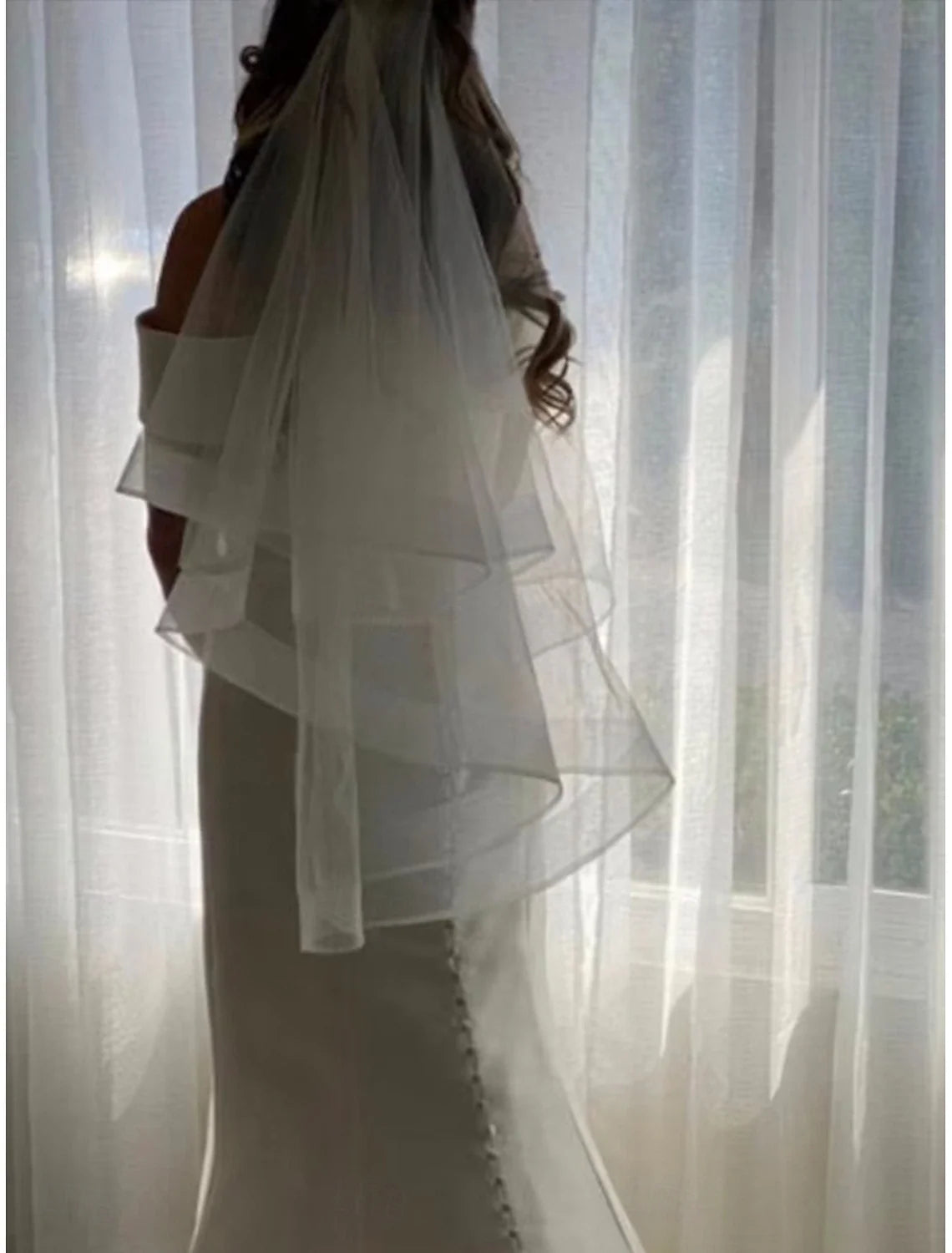 - Single layer contemporary/fashionable wedding dress cathedral veil with tassel chiffon