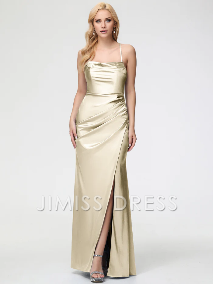 sleeveless shawl with thin shoulder strap and trumpet shape/mermaid slit satin Prom dress