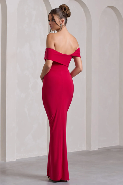 Asymmetric backless side slit and floor length evening dress - dress