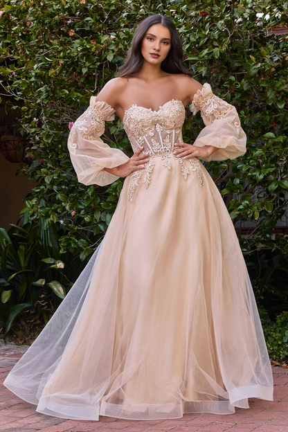 Lace applique long corset dress