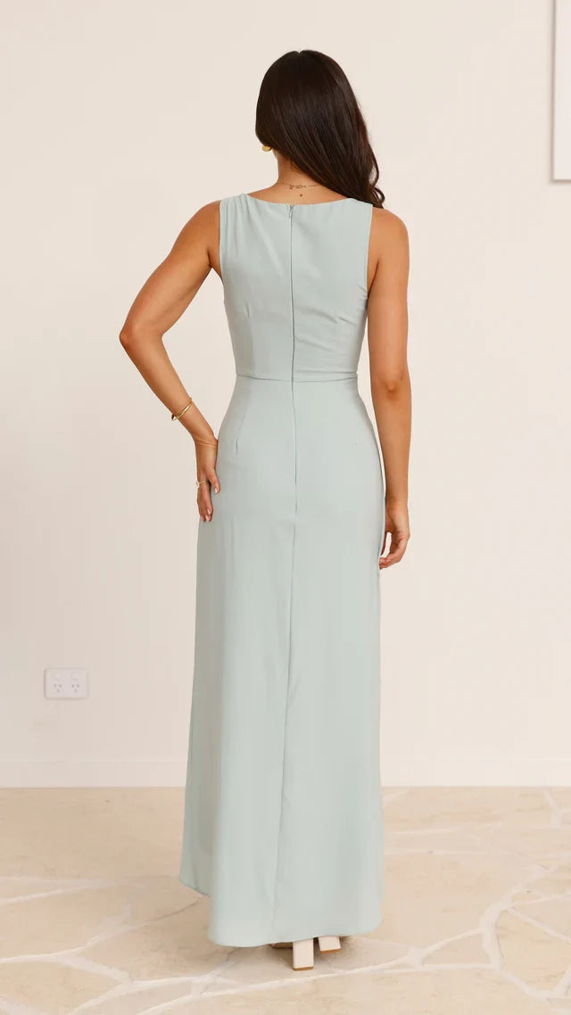 V-neck sleeveless front slit long Prom dress