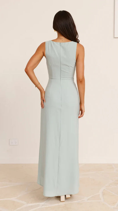 V-neck sleeveless front slit long Prom dress