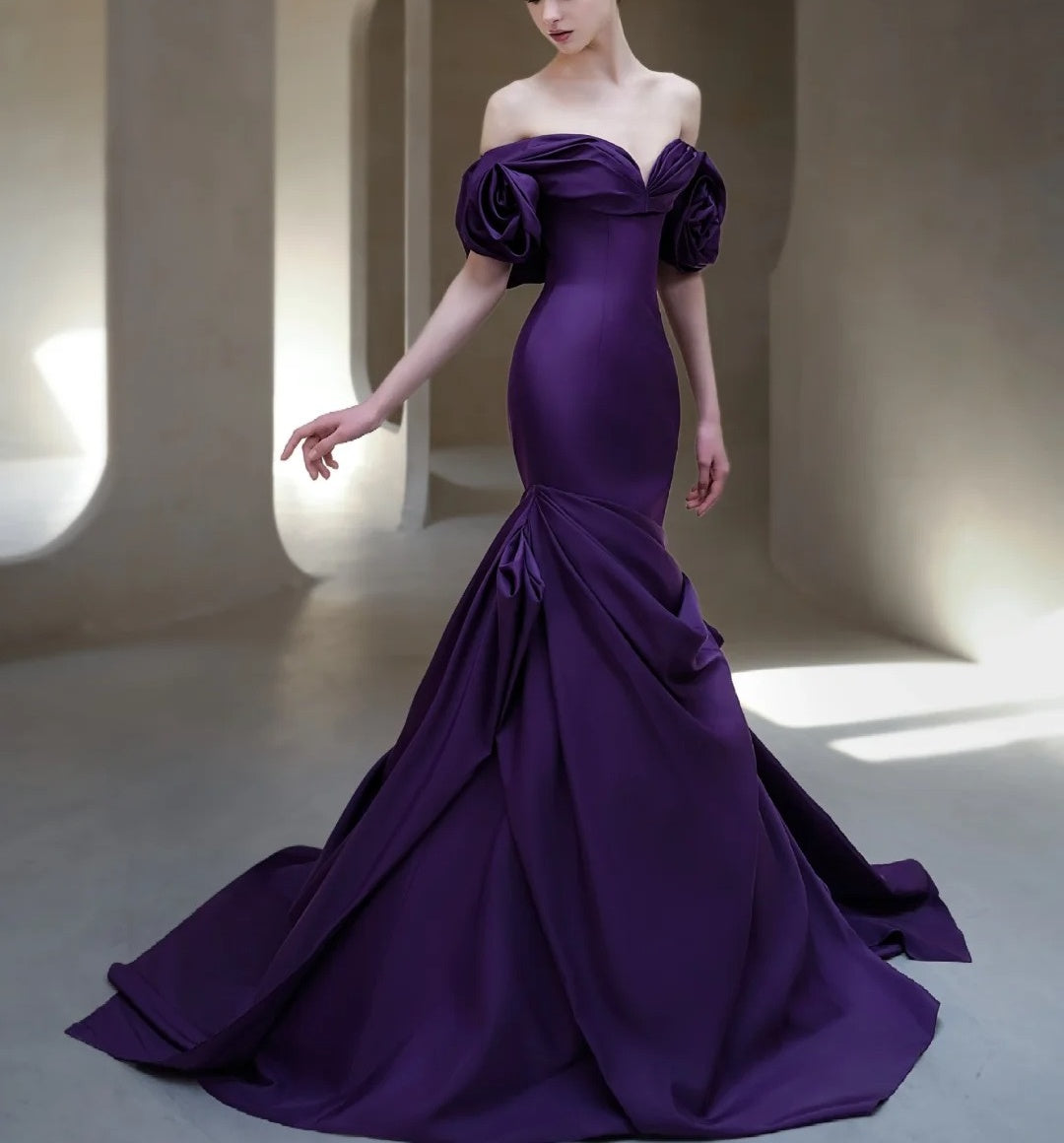 girlhomeshops-Purple Elegant Long Satin Train Prom Dress gh6236