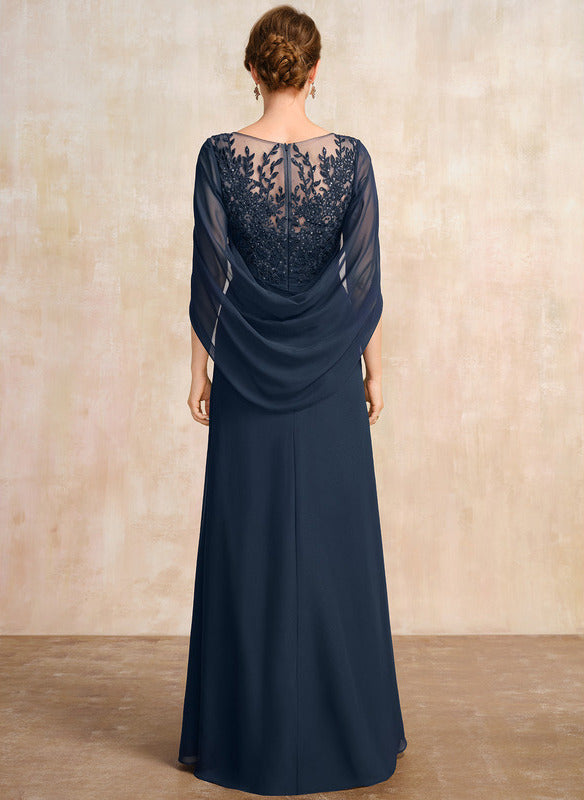 A-shaped Scoop Illusion floor lace chiffon with sequins and pleats, mother of the bride dress