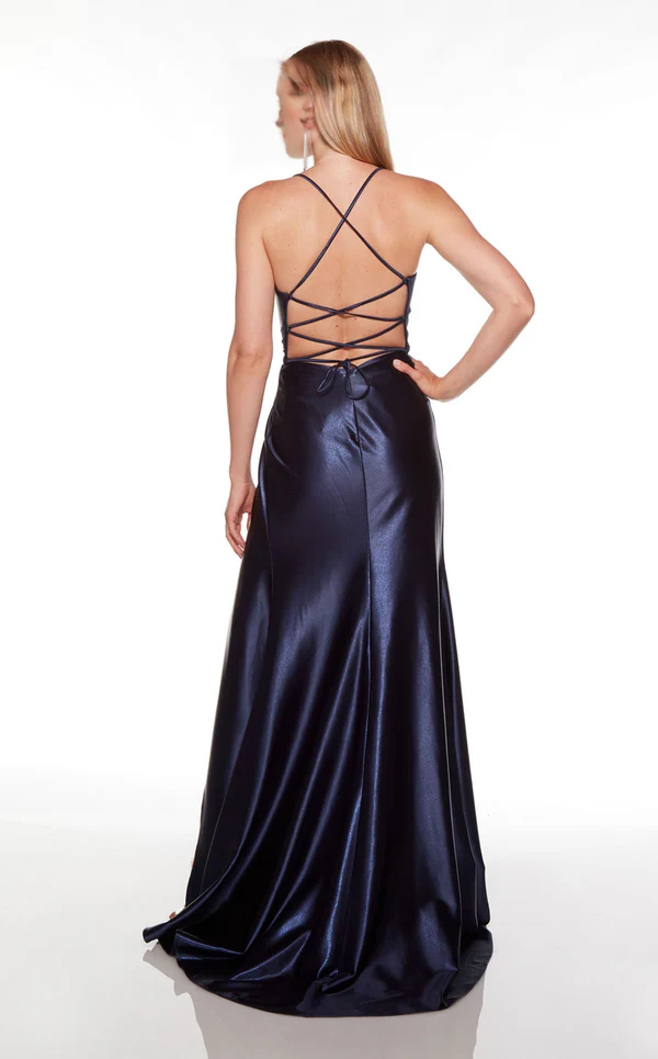 V-neck tight corset satin backless and floor length Prom dress
