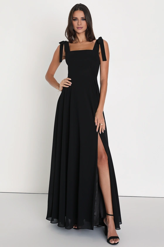 square neckline lace up shoulder exposed back side slit and floor length Prom dress