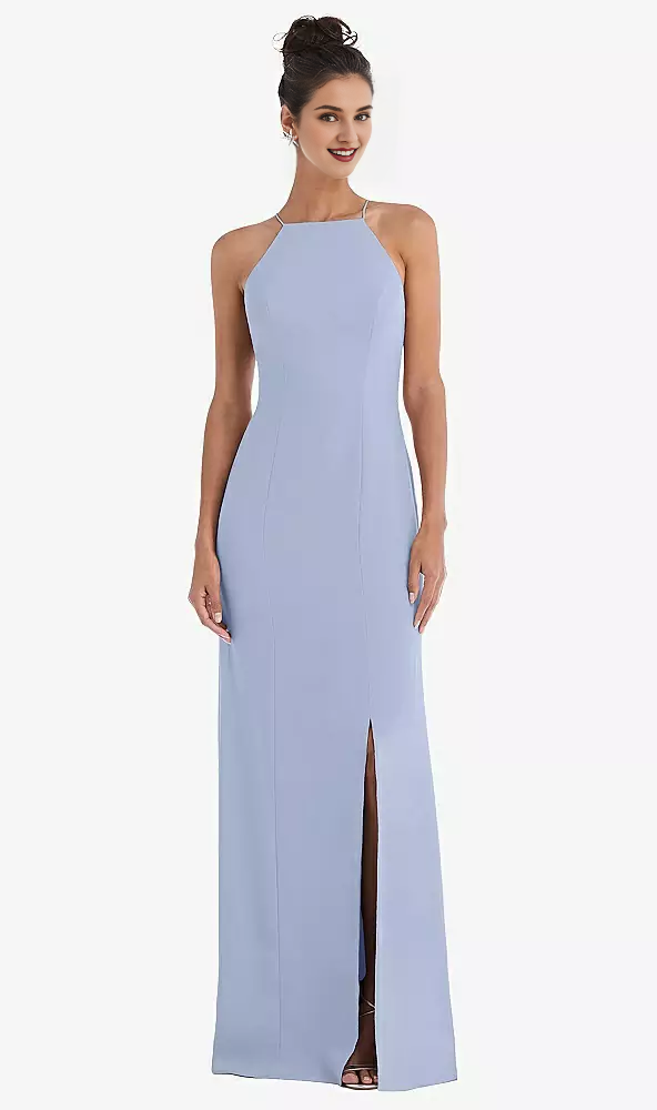 Backless high neck hanging horn and floor length Prom dress