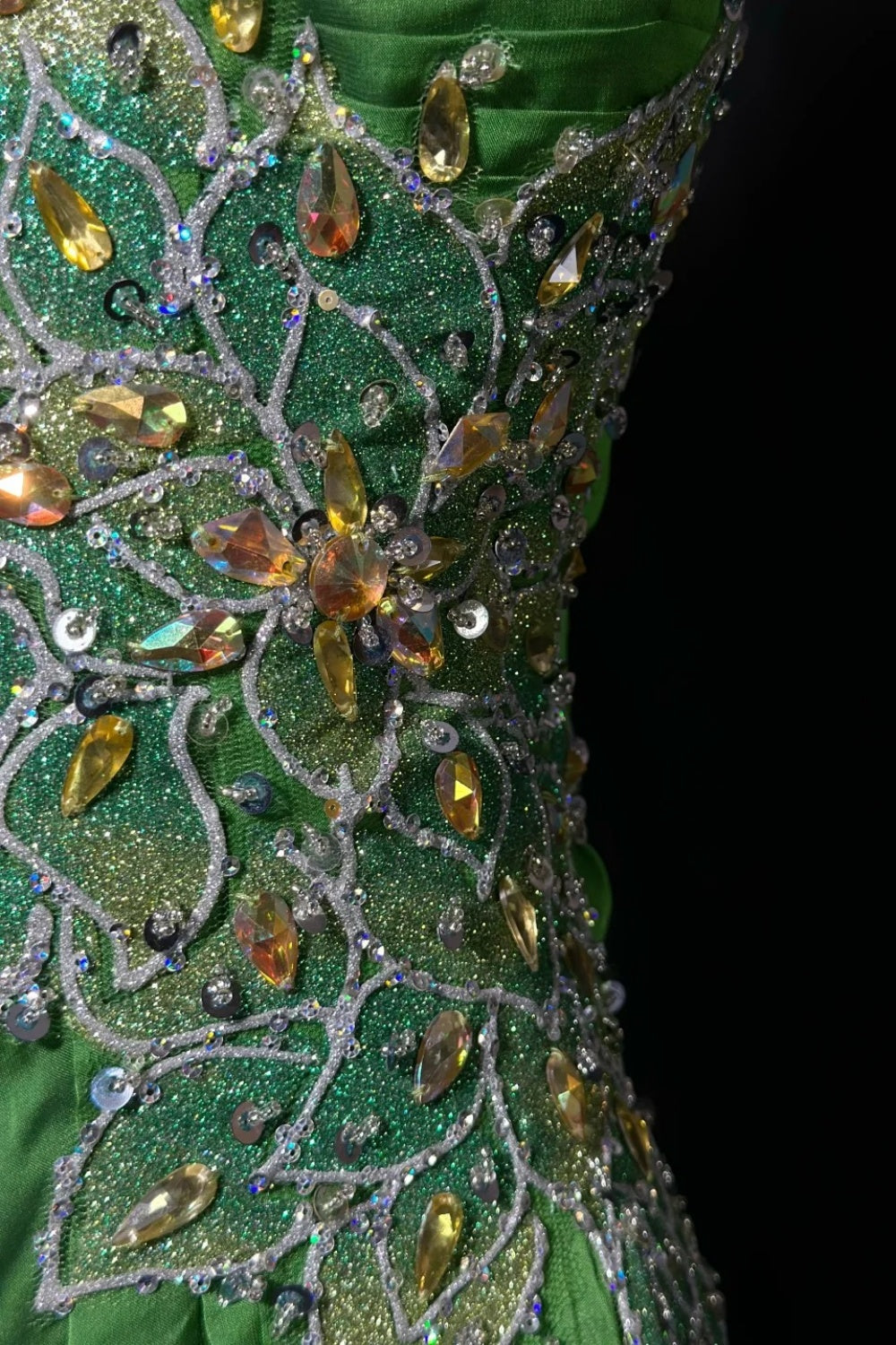 girlhomeshops-Fairy - Like Forest Green Crystal Floral Evening Dress gh5848