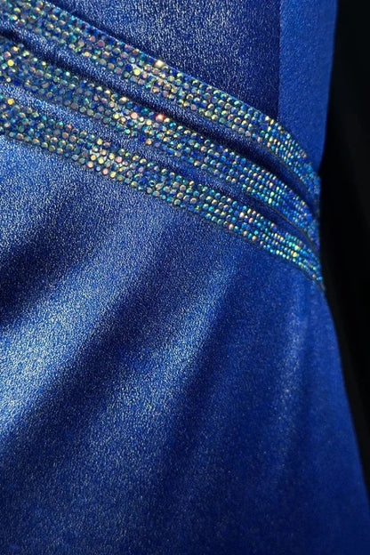 girlhomeshops-Exquisite Blue Cross - Back Rhinestone Evening Dress gh5847
