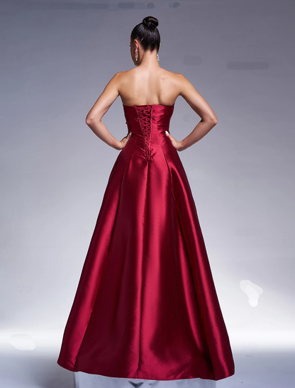 A-line evening gown sparkling dress formal and floor long sleeved strapless satin bow 2026 gowns evening dresses