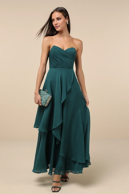 V collar off shoulder sleeveless strapless backless and floor length evening dress