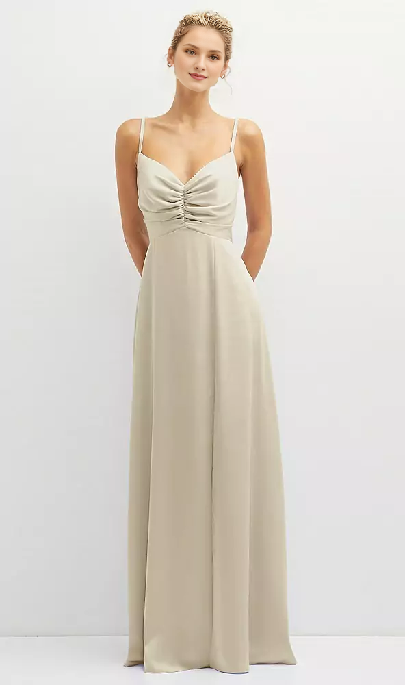 Vertical pleated tight corset satin and floor length Prom dress