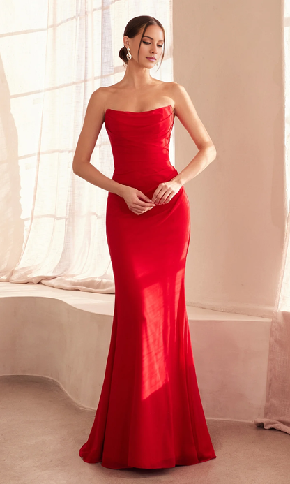 off shoulder strapless back zipper and floor length Prom dress