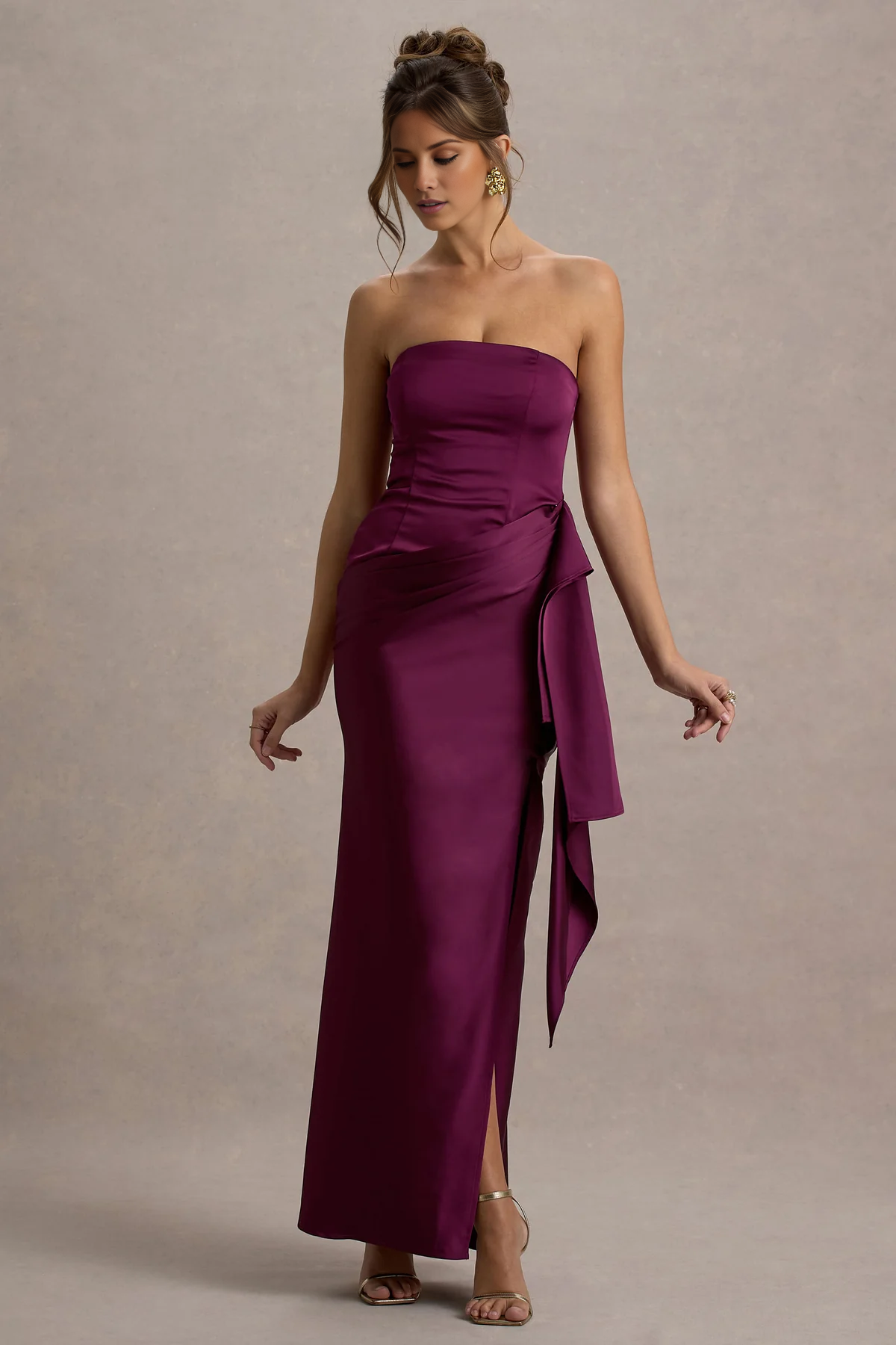 Off shoulder collar satin strapless and floor length evening dress - dress