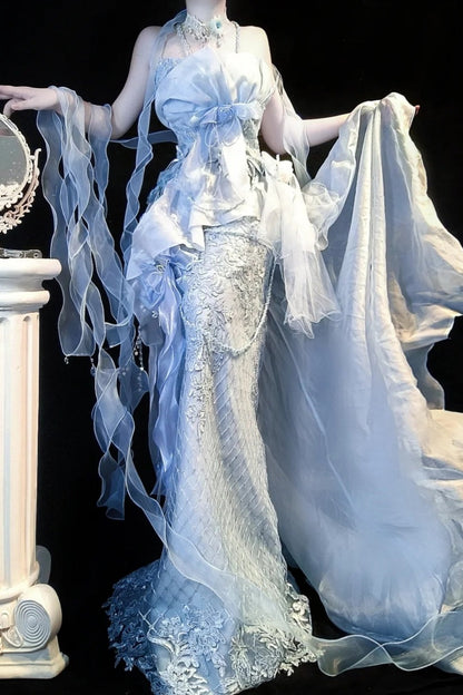 Retro elegant long evening gown, mermaid princess maximalism gh6846