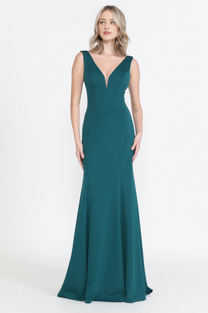 Long illusion deep V-neck fitted dress