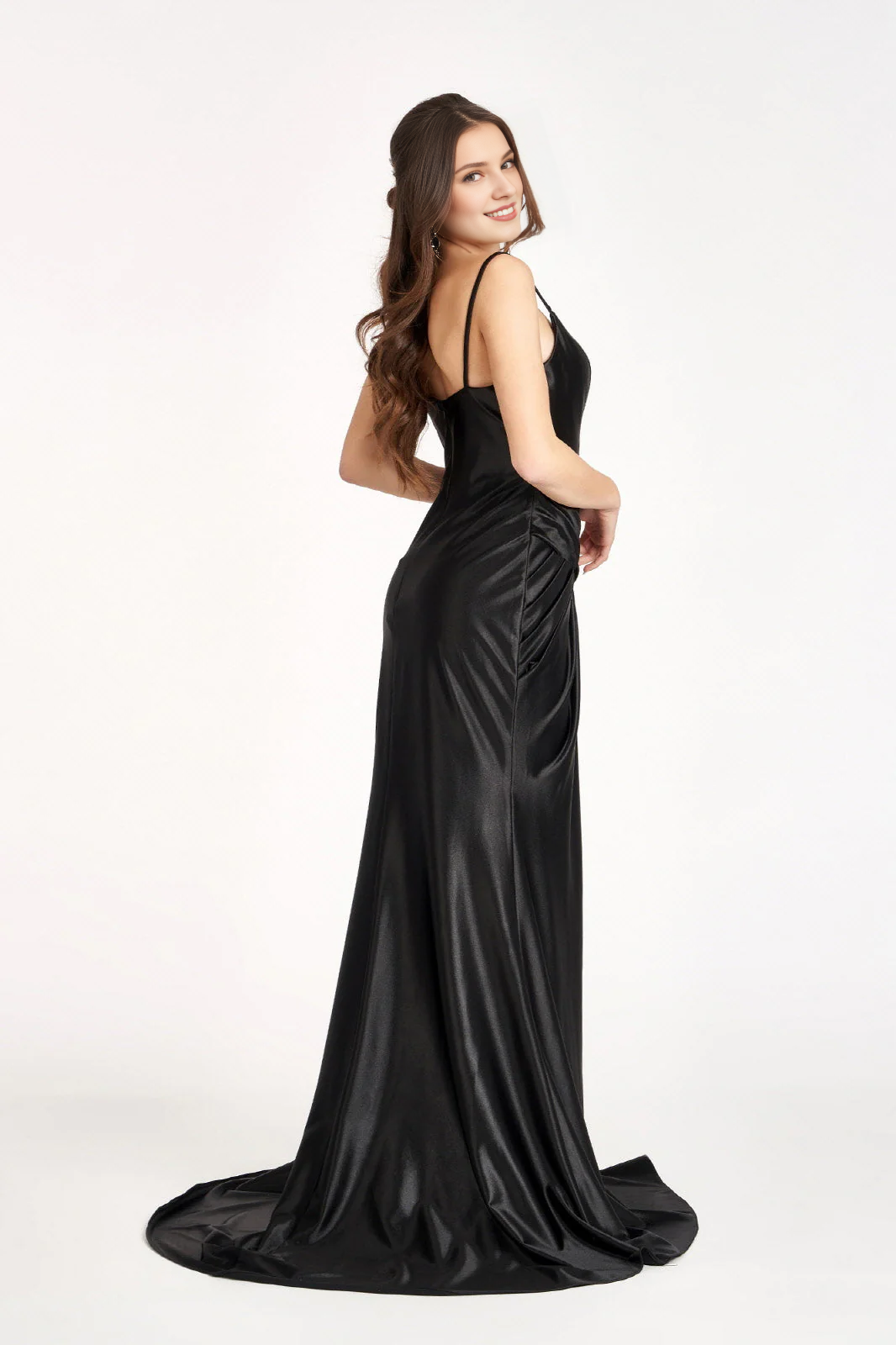 Slimming hemline long sweetheart satin dress