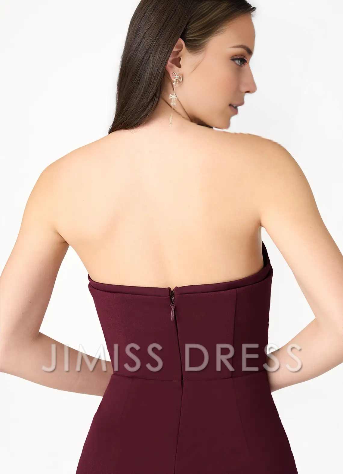 off shoulder strapless side slit backless and floor length Prom dress
