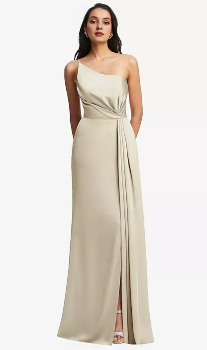 One shoulder pleated skirt with satin horn Prom dress