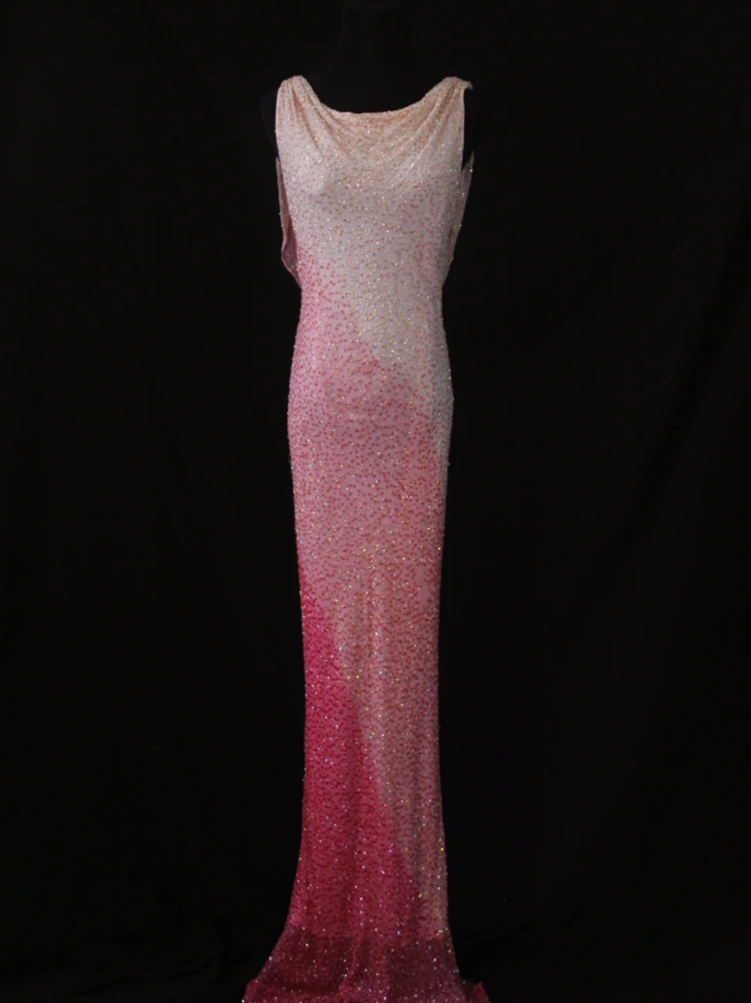 Glamorous Sleeveless Ombre Pink Satin Beaded Mermaid Long Evening Gown Birthday Outfits