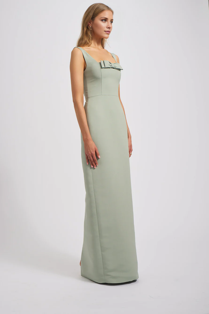 square neckline sleeveless backless slit and floor length Prom dress